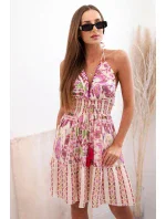 Dámske boho viskózové šaty s viazaním okolo krku fialové Dámske boho viskózové šaty s viazaním okolo krku fialové