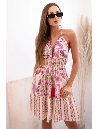 Dámske boho viskózové šaty s viazaním okolo krku fialové Dámske boho viskózové šaty s viazaním okolo krku fialové