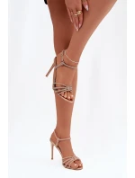 Dámské sandály na jehlovém podpatku s pásky a čirými kamínky šampaňské Tanelle