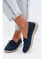 Dámské mokasíny z přírodního semiše s mašlí Vinceza 95401 tmavě modré