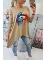 Oversize blúzka s potlačou dúhových pier camel Oversize blúzka s potlačou dúhových pier camel