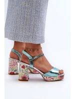 Sandały Damskie Na Słupku W Kwiaty D&A CR980 Błękitne