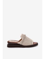 Klapki Damskie Na Koturnie Z Ozdobnym Paseczkiem Beżowe Teriwes