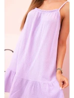 Dámske mušelínové šaty s ramienkami a volánom svetlo fialové