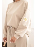 Dámska maslová súprava s voľnou mikinou a nohavicami LOVE beige