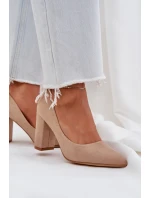 Czółenka Damskie Na Słupku Eko Zamszowe Ciemnobeżowe Florena