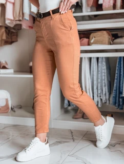 Dámske bavlnené nohavice slim fit s opaskom TAIRONIK brick FashionStreet UY2543