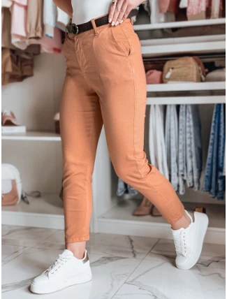 Dámske bavlnené nohavice slim fit s opaskom TAIRONIK brick FashionStreet UY2543