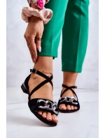 Damskie Zamszowe Sandały Z Łańcuchem Laura Messi 2365 Czarne