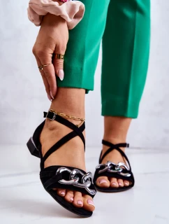 Damskie Zamszowe Sandały Z Łańcuchem Laura Messi 2365 Czarne