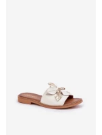 Klapki Z Ozdobą Skóra Naturalna Zazoo 3667 Białe