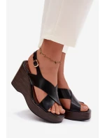 Dámské sandály z eko kůže na platformě Černé Janivra