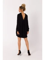 M740 Košeľové šaty s ozdobným golierom - čierne