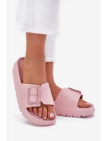 Klapki Damskie Piankowe Na Platformie Z Klamrą Różowe Viasara