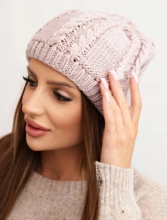 Dámska zimná vlnená čiapka s pleteným vzorom K452 fialová