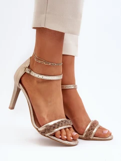 Zazoo 3328/2 Sandały Damskie Skórzane Na Szpilce Złote