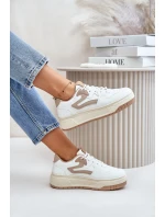 Damskie Sneakersy Z Eko Skóry Na Platformie Biało-Beżowe Henizore