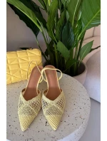 Sandály z pleteniny na jehlové podpatku žluté Hanelis