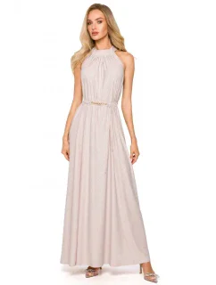 M721 Maxi šaty bez rukávov - šampanské