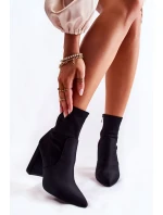 Damskie Botki Materiałowe Na Obcasie Czarne Amile