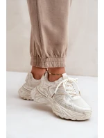 Sneakersy Damskie Z Przetarciami Na Platformie Beżowe Seladwen