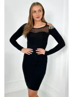 Pletené šaty so sieťovinou hore čierny