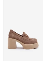 Zazoo 20170 Półbuty Zamszowe Damskie Na Słupku Beżowe