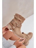 Dámske semišové topánky na nízkom podpätku s remienkami Zazoo 3644 Beige