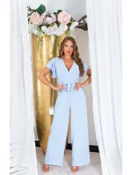 Dámsky overal so širokými nohavicami a opaskom na zaväzovanie 0000OV07814 White - Koucla Dámsky overal so širokými nohavicami a opaskom na zaväzovanie 0000OV07814 White - Koucla