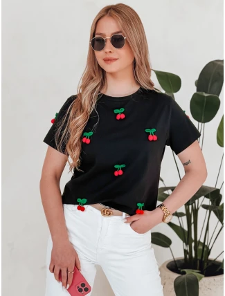 Dámske bavlnené tričko v čerešňovej farbe CHERETTE, čierne, FashionStreet RY2847