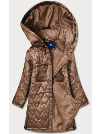 Hnedá dámska prešívaná bunda oversize s kapucňou (ag5-010)