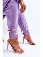 Damskie Wiązane Sandałki Na Szpilce Beżowe Meya