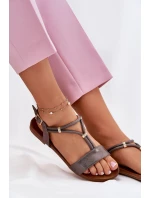 Damskie Płaskie Sandały Z Paskami S.Barski KV51-120 Grafitowe