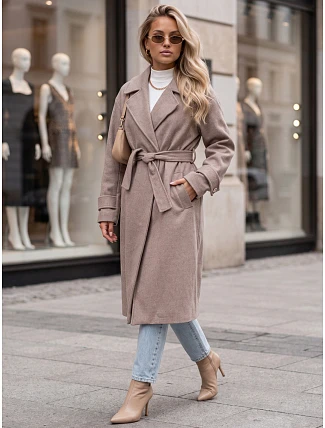 Dlhý dámsky kabát s viazaním v páse, Fango FashionStreet NY0810 Dlhý dámsky kabát s viazaním v páse, Fango FashionStreet NY0810