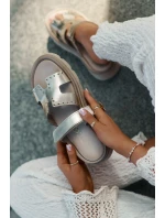 Klapki Damskie Z Naturalnej Skóry Na Platformie Zazoo 40440 Złote