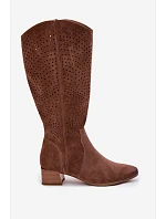 Dámské perforované kozačky na nízkém podpatku Vinceza 58637 světle hnědé