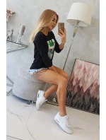 3D grafická blúzka so zirkónmi čierna