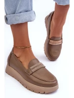 Skórzane Półbuty Na Platformie Z Ozdobą Beżowe Lemar Lehira