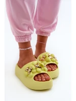 Damskie Klapki Piankowe Z Ozdobami Na Grubej Podeszwie Limonkowe Bremavia