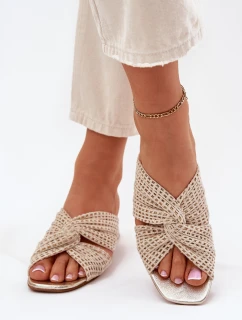 Klapki Damskie Na Klocku Maciejka 06955-25 Beżowo-Złote