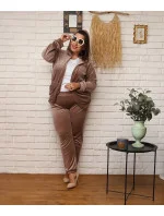 Dámska plus size mikina s kapucňou na gombíky béžová (8216)