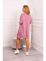 Šaty s potlačou a rozšírenou spodnou časťou tmavo ružové