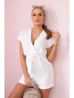 Krátky overal viazaný v páse ecru