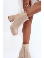Zamszowe Botki Na Masywnym Obcasie Jasnobeżowe Abnous