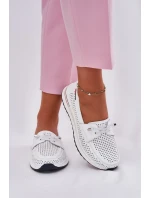 Skórzane Półbuty Damskie Na Platformie Białe Violeth