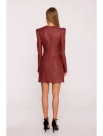 M869 Tvídové šaty s výstrihom do V - bordové