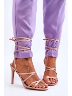 Damskie Wiązane Sandałki Na Szpilce Beżowe Meya