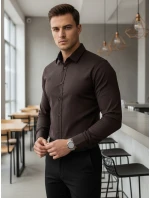 Pánska elegantná hladká tmavohnedá košeľa SLIM FIT FashionStreet DX2682