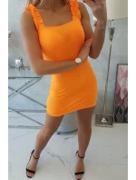Šaty bez ramienok s volánikmi oranžovej neónovej