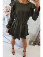 Šaty so zvislými volánmi khaki